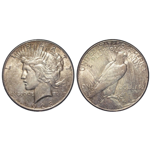 2086 - USA Peace Silver Dollar 1928S, lightly toned AU