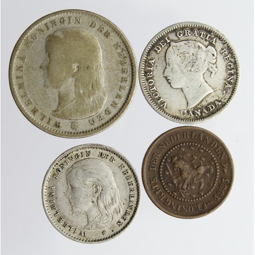 2091 - World Coins (4): Canada silver 5 Cents 1883H (scarce) VG, along with Netherlands: 1/2 Cent 1883 (sca... 