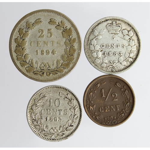 2091 - World Coins (4): Canada silver 5 Cents 1883H (scarce) VG, along with Netherlands: 1/2 Cent 1883 (sca... 