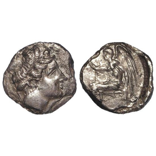 2102 - Ancient Greek: The Bruttium, Terina silver Stater 400-356 BC. obv: Head of the Nymph Terina. / Rev: ... 