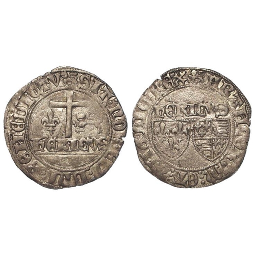 2103 - Anglo-Gallic: Henry VI silver Grand Blanc Aux Écus, mm. Leopard, Rouen Mint 1422-49. 'h'ERICVS' abov... 