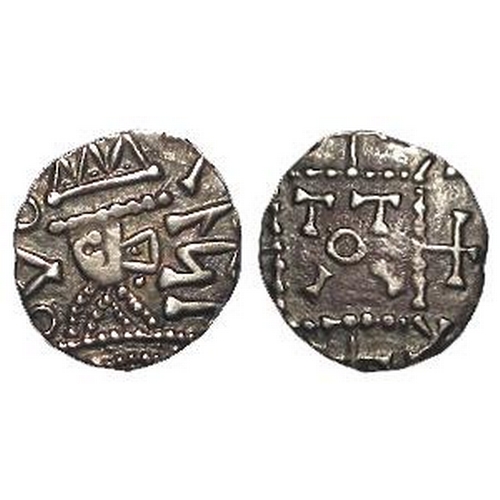 2112 - Anglo-Saxon silver Sceat, Primary Phase c.680-c.710 AD; Radiate bust with runic legend. / 'TOTII' st... 