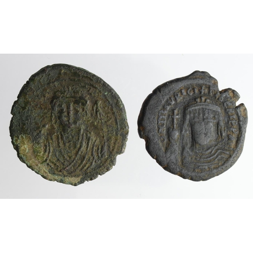 2114 - Byzantine AE Folles (2): Maurice Tiberius, Constantinople, Year 18 = 599-600 AD, S.494, along with T... 