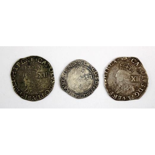 2115 - Charles I (3): Shillings: Aberystwyth bust mm. Tun S.2792 aF; another under S.2792 with large crude ... 