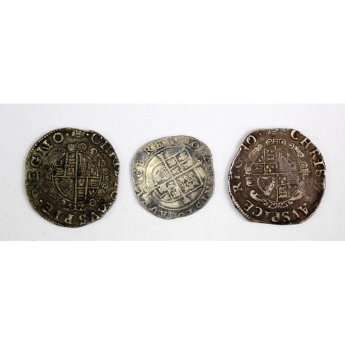 2115 - Charles I (3): Shillings: Aberystwyth bust mm. Tun S.2792 aF; another under S.2792 with large crude ... 