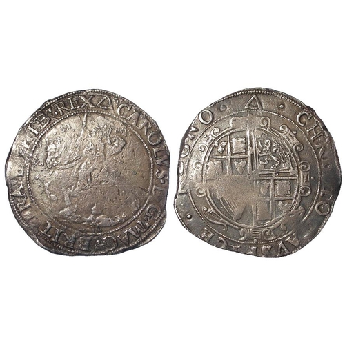2116 - Charles I Halfcrown mm. Triangle, S.2776, 14.91g, F/GF, struck from a rusty obverse die.