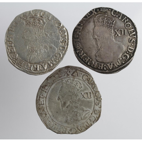 2119 - Charles I Shillings (3): mm. Tun, S.2791, 6.17g, bold Fine; mm. Bell, S.2791, 6.04g, F-GF; and mm. T... 