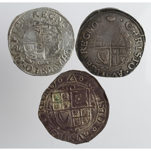 2119 - Charles I Shillings (3): mm. Tun, S.2791, 6.17g, bold Fine; mm. Bell, S.2791, 6.04g, F-GF; and mm. T... 