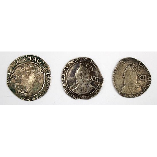 2121 - Charles I Shillings (3): S.2791? mm. Tun? VG; S.2799 mm. Triangle in Circle, VG; and S.2800 mm. Eye,... 