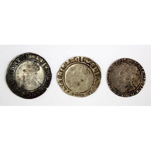 2127 - Elizabeth I Shillings (3): Sixth Issue, mm. Escallop S.2577 Fine, scuff; similar mm. Crescent, clipp... 