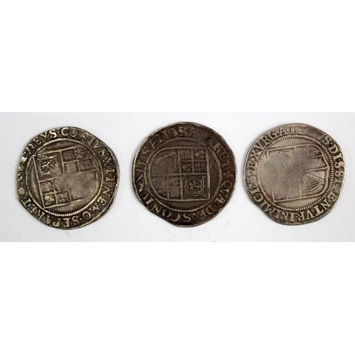 2143 - James I silver Shillings (3): First Coinage, second bust mm. Thistle S.2646 Fair; Second Coinage, fo... 