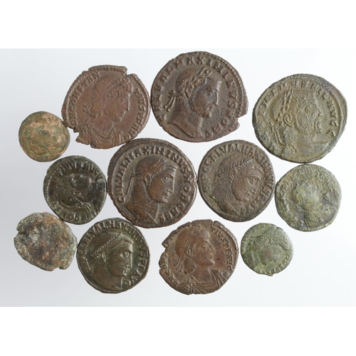 2151 - Roman Bronze Coins (12) Maximinus, Constantine, Constantius and other, Folles and lower, Fair to EF