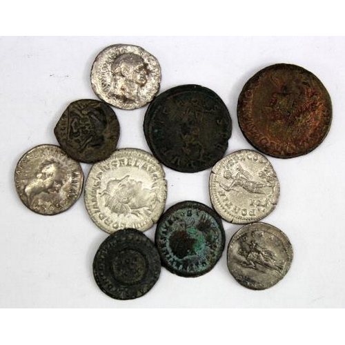 2152 - Roman Coins (10) assortment of silver, billon and bronze, mixed grade.