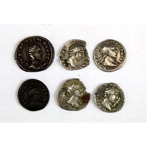 2155 - Roman Coins (6) assortment of silver, billon and bronze, mixed grade, a couple of the Denarii chippe... 