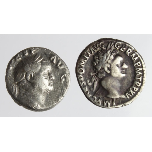 2157 - Roman Imperial (2) silver Denarii: Domitian, Minerva standing l. holding thunderbolt rev., 3.1g, Fin... 