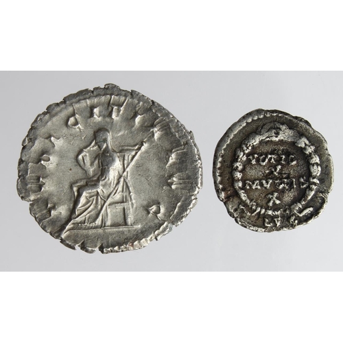 2158 - Roman Imperial (2) silver: Herennia Etruscilla Antoninianus, Pudicitia type RIC 58-59, 3.78g, EF; al... 