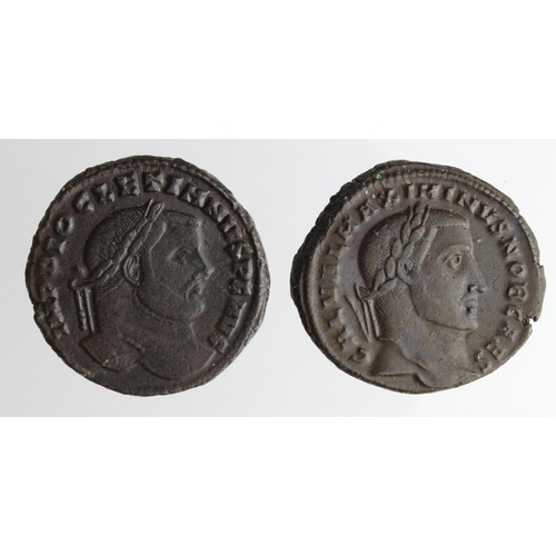 2159 - Roman Imperial (2): Diocletian Follis, Carthage Mint 298-303 AD, along with Maximinus II Caesar Foll... 