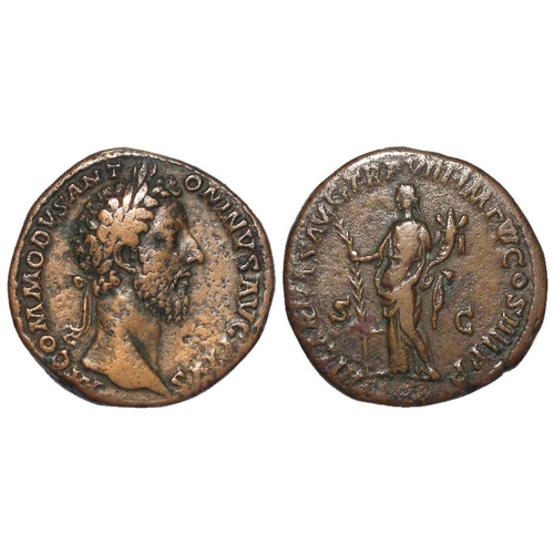 2165 - Roman Imperial: Commodus AE Sestertius, Hilaritas reverse, RIC 497-8, VF