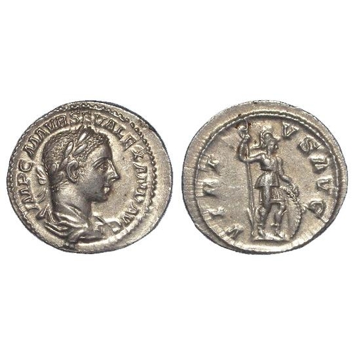 2173 - Roman Imperial: Severus Alexander silver Denarius, Rome Mint 225 AD. Rev: VIRTVS AVG, Virtus stg. r.... 