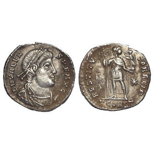 2175 - Roman Imperial: Valens silver Siliqua, 364-367 AD, mintmark TCONST (Arles Mint), reverse Emperor sta... 