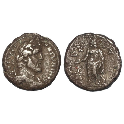 2177 - Roman Provincial: Antoninus Pius, Alexandria, Egypt billon Tetradrachm. Rev: Asklepios stg. l. sacri... 