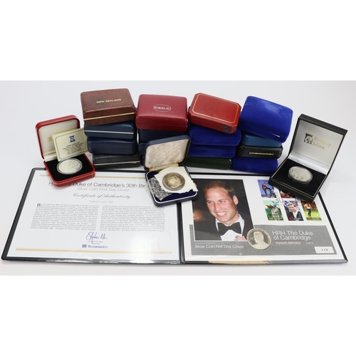 2197 - Assortment of mainly World Silver Proof Crown size issues, with the majority boxed with certificates... 