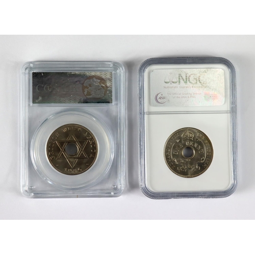 2206 - British West Africa 2x slabbed Pennies 1936 (Edward VIII): NGC MS66, and CGS UK UNC 85 (out of 100)