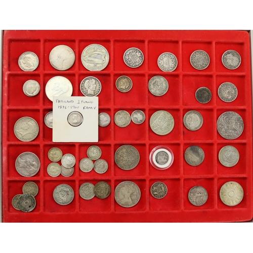 2226 - GB & World Coins (47) 19th-20thC, mostly silver, housed in a Lindner tray. Noted: Sweden commemorati... 