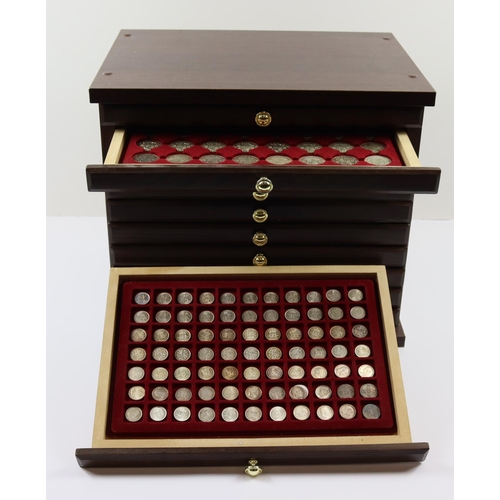 2236 - GB Coin Collection in a 10-drawer modern coin cabinet. Four of the drawers contain coins including S... 
