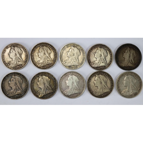 2261 - GB Crowns (10) All Victoria OH. Average nF - Fine