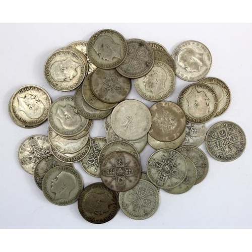 2281 - GB Florins (40) pre-47 silver from circulation. 436.8g