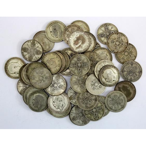 2283 - GB Florins (50) pre-47 silver from circulation. 544.5g