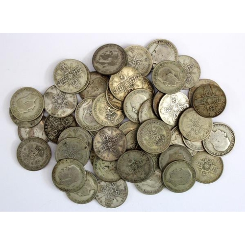 2284 - GB Florins (50) pre-47 silver from circulation. 545.3g