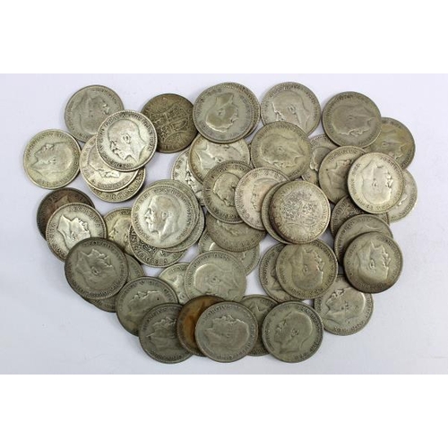 2288 - GB Halfcrowns (50) pre-47 silver from circulation. 684g