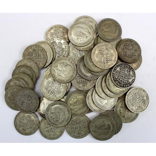 2289 - GB Halfcrowns (50) pre-47 silver from circulation. 688.1g