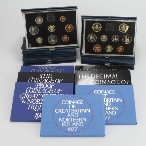 2318 - GB Proof sets (12) flat packs 1971 x2, 77 x2, 81 & 82 x2. Along with blue standard 1983, 84, 89, 90 ... 