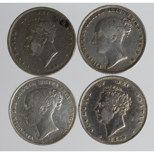 2340 - GB Shillings (4): 1825 nVF a few marks, 1826 VF, 1838 GF, and 1856 GF