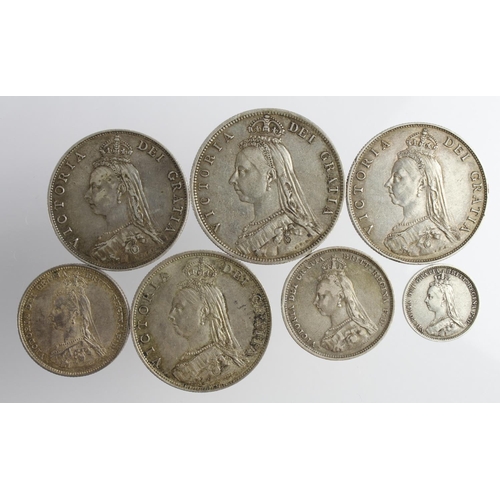 2344 - GB Silver (7) Queen Victoria Jubilee head Halfcrown to Threepence, mixed grade.