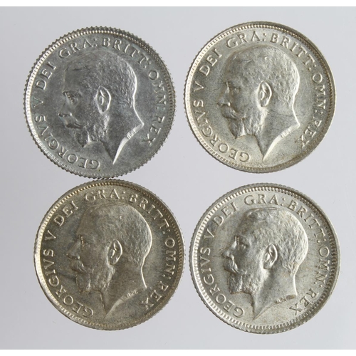 2356 - GB Sixpences (4) George V: 1921 EF/GEF, 1924 GEF, 1924 EF, and 1925 EF/GEF