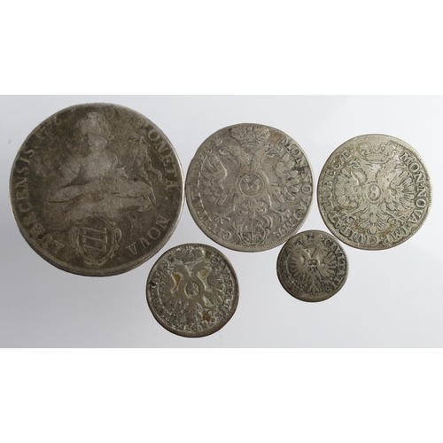 2375 - German State Lubeck (5) silver: Thaler 1776 HDF KM# 185 Fair, 16 Schilling 1731 JJJ KM#153 Fine, 8 S... 