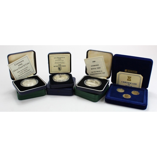 2380 - Guernsey, Alderney & Isle of Man (7) cased silver proof coins: 3x Guernsey Crowns 1987, 1989 and 199... 