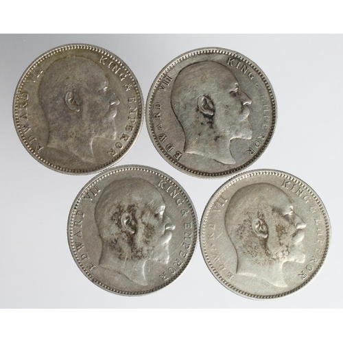 2386 - India (4) Silver Rupees of Edward VII: 1904,5,7,8; VF-nEF