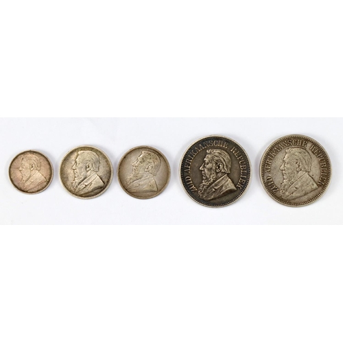 2404 - South Africa (5) ZAR Kruger silver: 2x Halfcrowns: 1895, 1896, 2x Shillings 1896, and a Sixpence 189... 