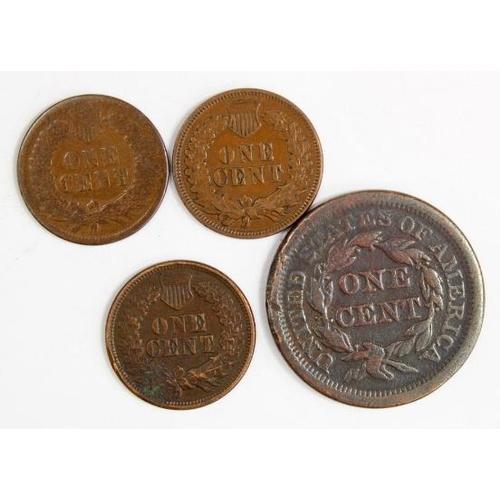 2414 - USA Cents (4): 1851 Good, Indian Heads: 1866 VF, a little corrosion, 1872 Good, and 1873 open 3 VF