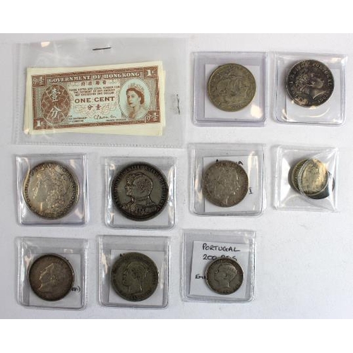 2418 - World Coins (11) mostly silver 19th-20thC including crown-size Portugal, USA etc, plus 6x Hong Kong ... 