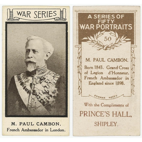 590 - Prince's Hall, Shipley - War Portraits, type card M Paul Cambon French Ambassador in London, VG, cat... 