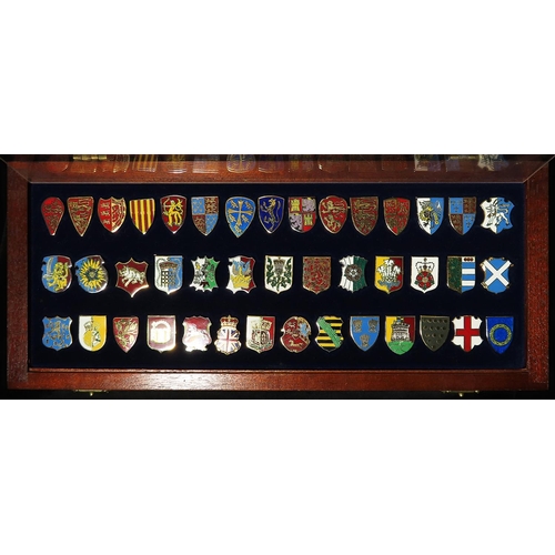 672 - Set of 42 English hallmarked silver-gilt and enamelled historic Royal coats of arms, each approx 6g.... 