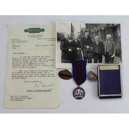 678 - Southern Railway 50 Years Service Medal named 'F G Squibb 1897-1947', silver hallmarked and enamel. ... 