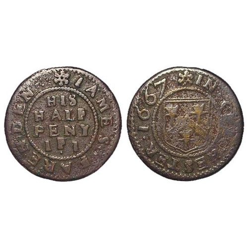 680 - Token, 17thC: Chichester Halfpenny 1667 of James Farenden, Sussex #42, Fine.