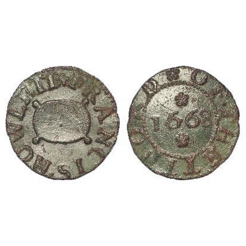 682 - Token, 17thC: Thetford Farthing 1668 of Francis Howlett, Norfolk #256, VF, light porosity.